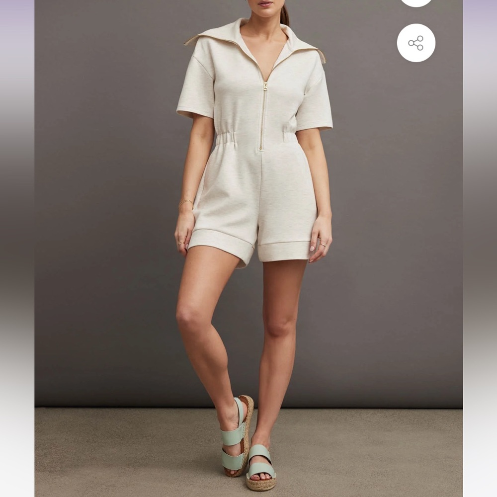 Varley Cream Short-Sleeve Zip Romper